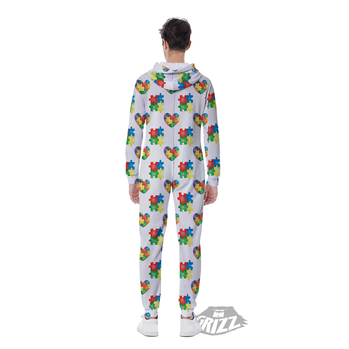 Autism Awareness Heart Print Pattern Men's Jumpsuit-grizzshop