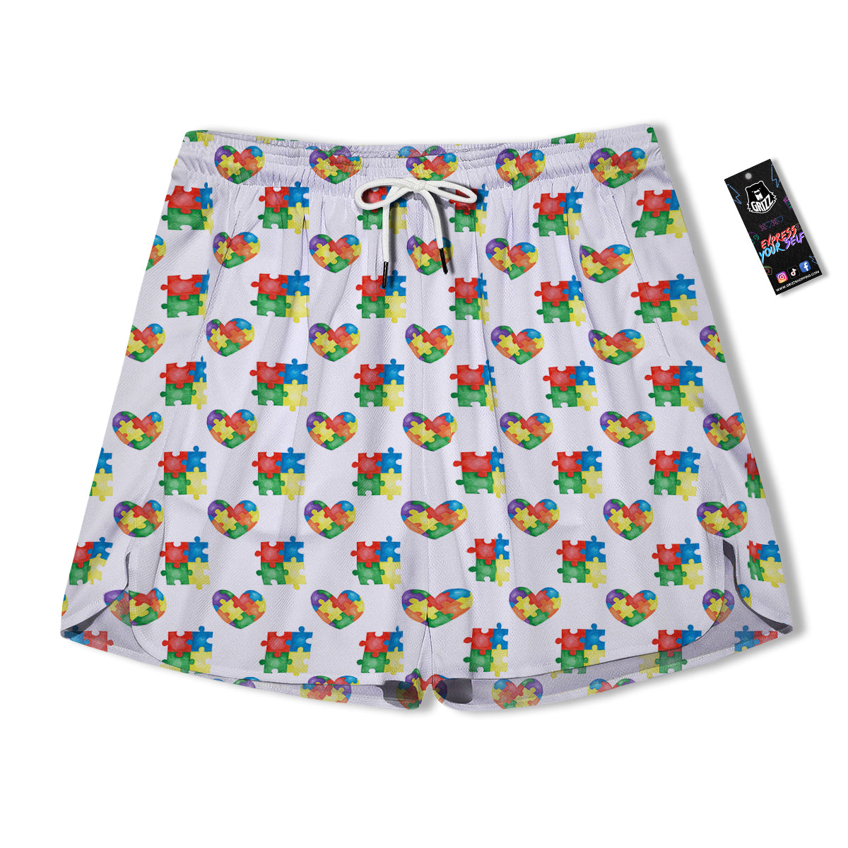 Autism Awareness Heart Print Pattern Men's Running Shorts-grizzshop