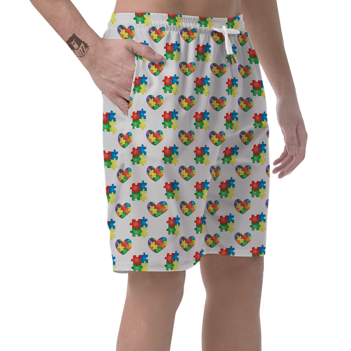 Autism Awareness Heart Print Pattern Men's Shorts-grizzshop