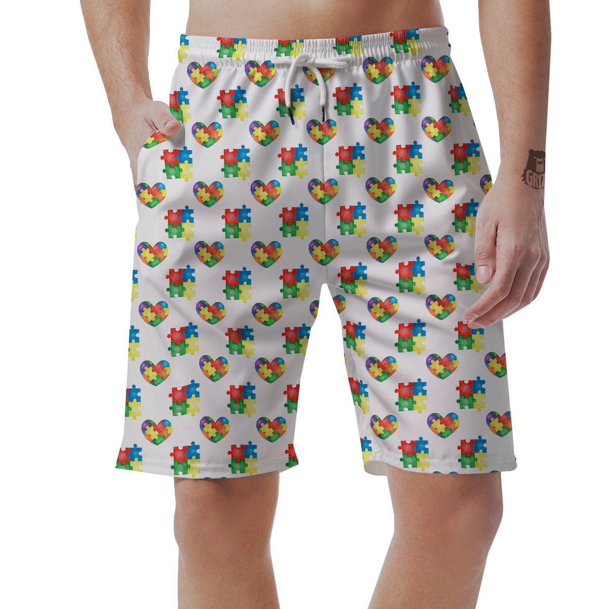 Autism Awareness Heart Print Pattern Men's Shorts-grizzshop