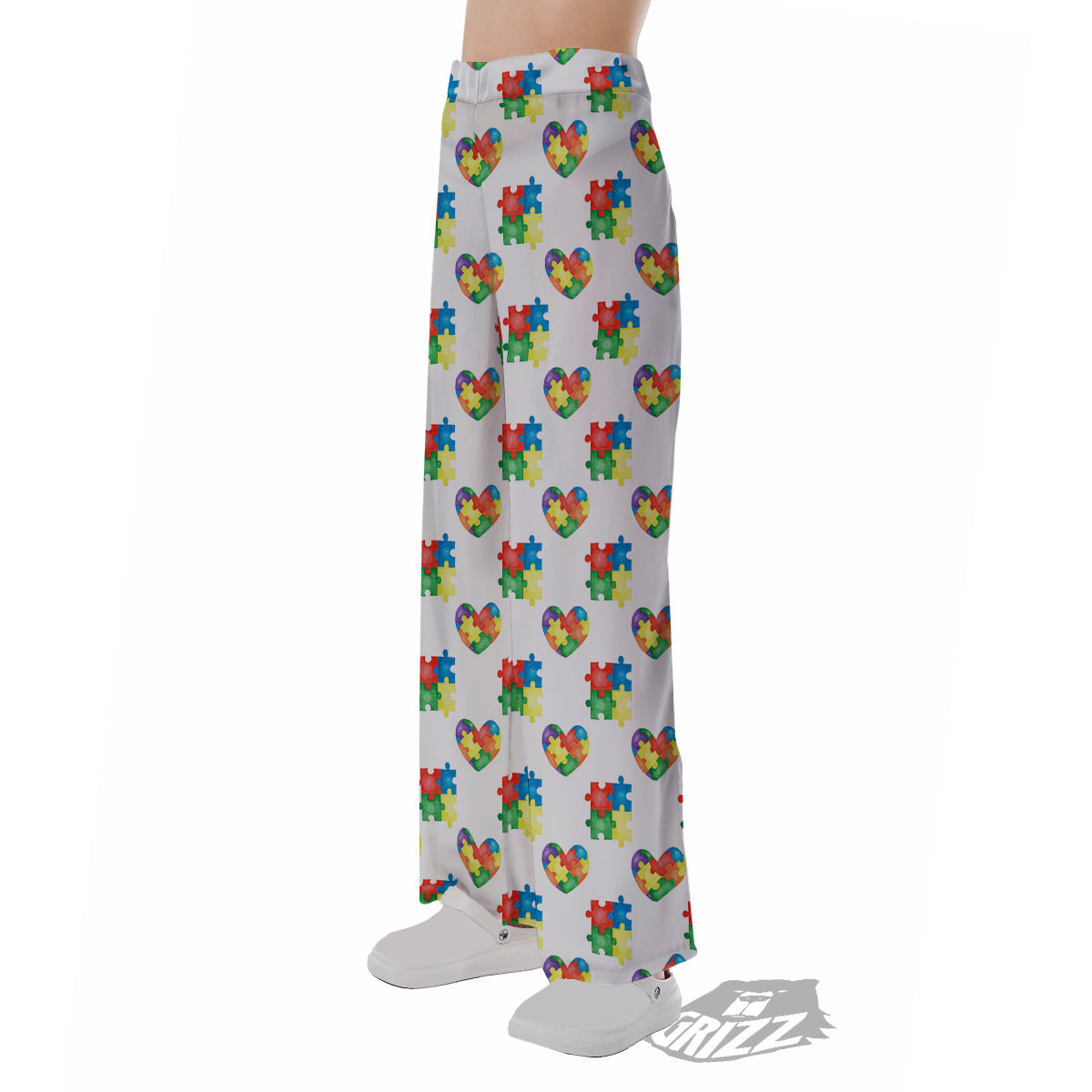 Autism Awareness Heart Print Pattern Pajama Pants-grizzshop