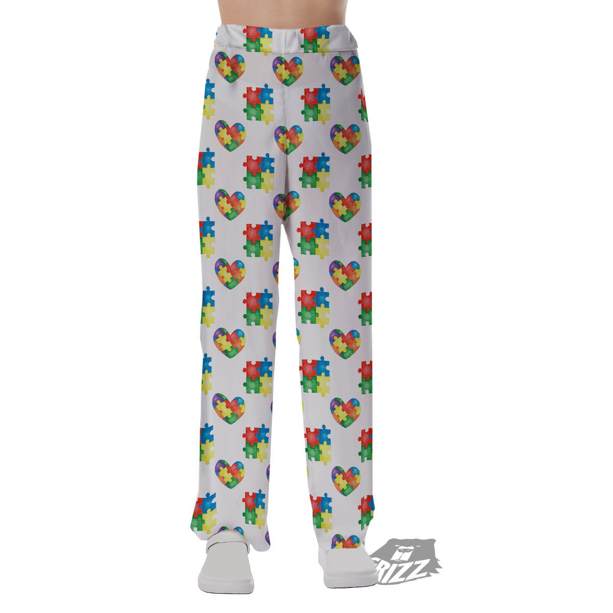 Autism Awareness Heart Print Pattern Pajama Pants-grizzshop