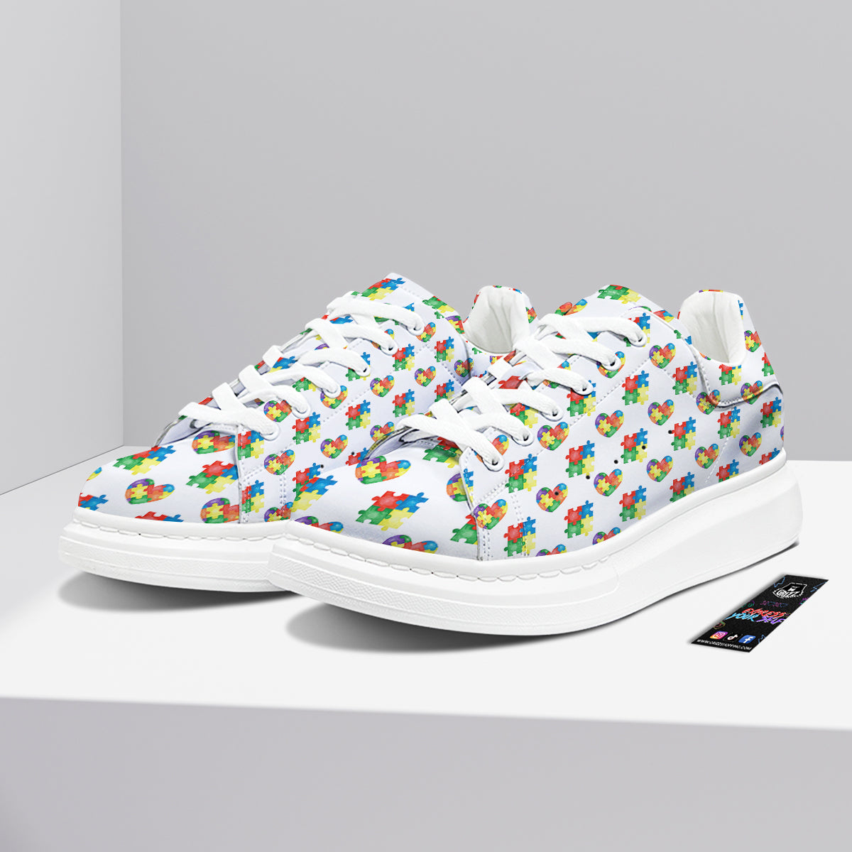 Autism Awareness Heart Print Pattern Platform Shoes-grizzshop