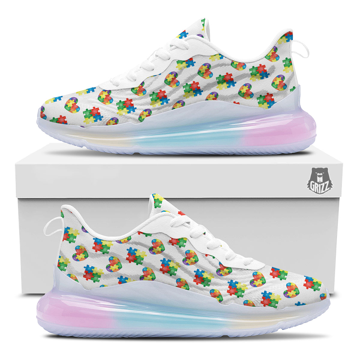 Autism Awareness Heart Print Pattern Running Sneakers-grizzshop