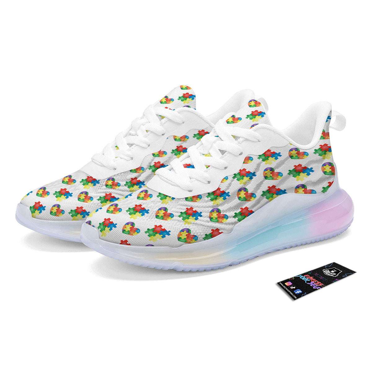 Autism Awareness Heart Print Pattern Running Sneakers-grizzshop