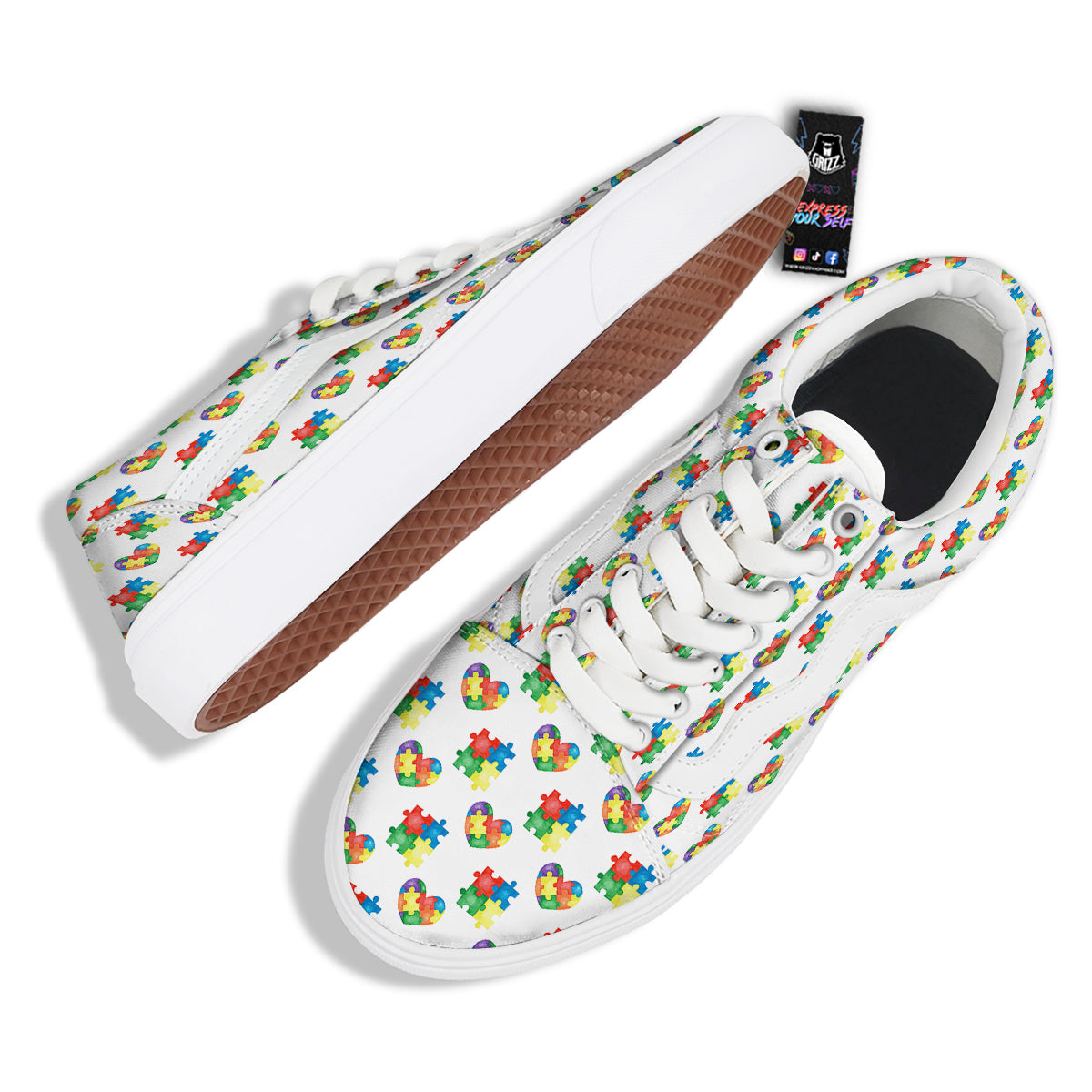 Autism Awareness Heart Print Pattern Skate Shoes-grizzshop