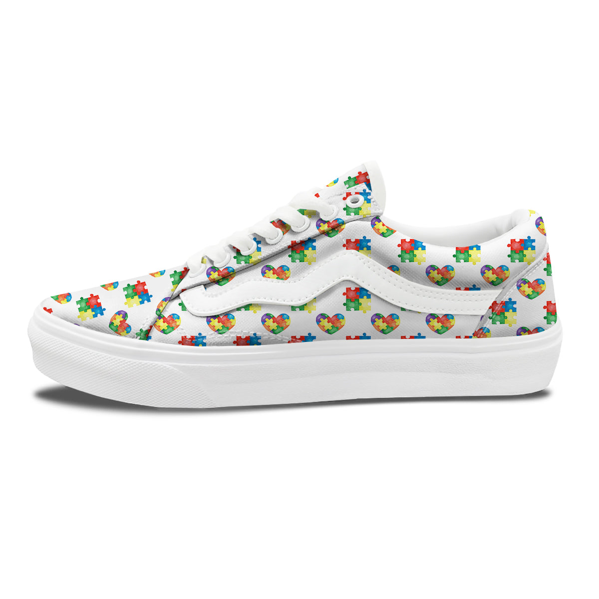 Autism Awareness Heart Print Pattern Skate Shoes-grizzshop