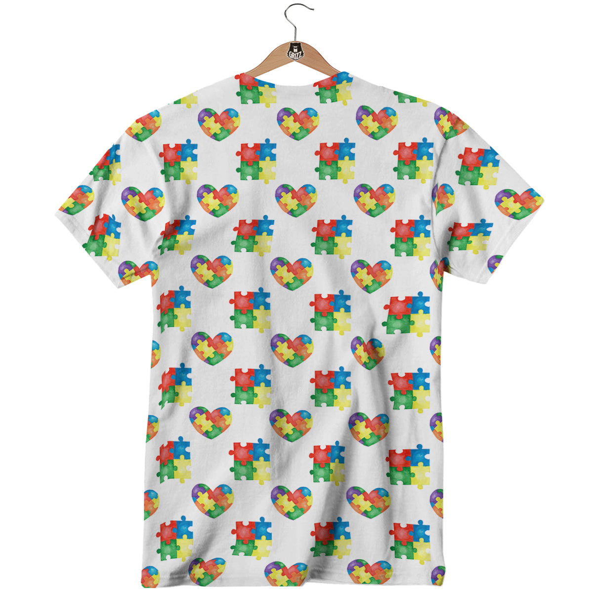 Autism Awareness Heart Print Pattern T-Shirt-grizzshop