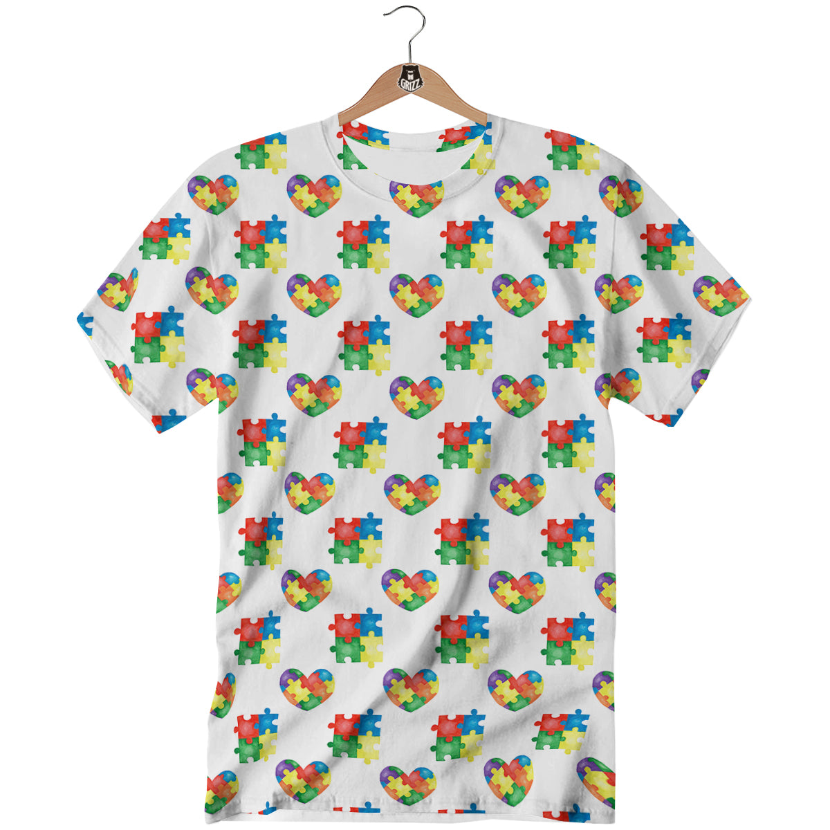 Autism Awareness Heart Print Pattern T-Shirt-grizzshop