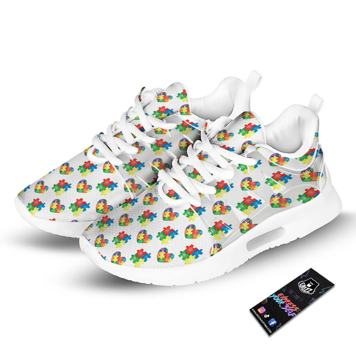 Autism Awareness Heart Print Pattern Tennis Shoes-grizzshop