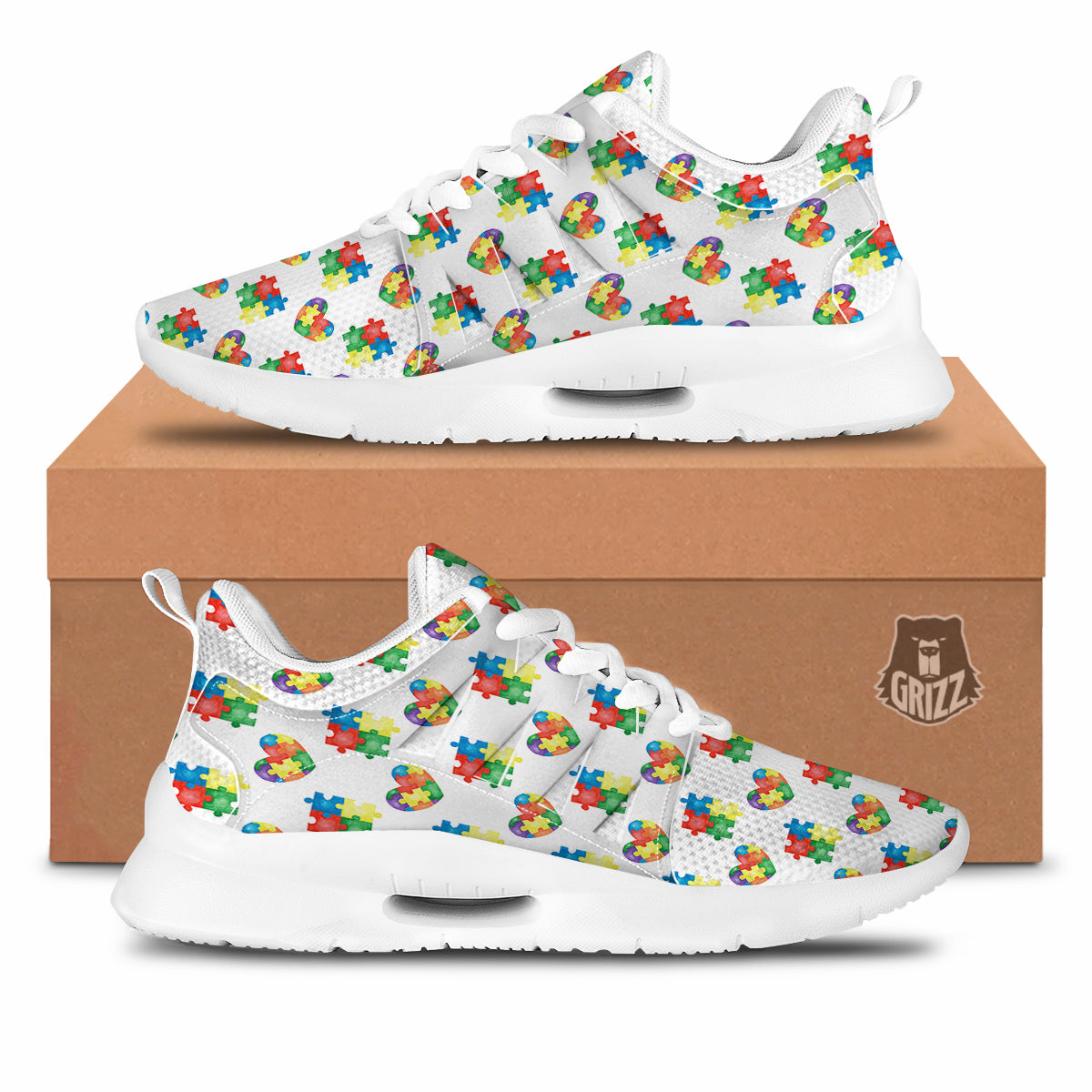 Autism Awareness Heart Print Pattern Tennis Shoes-grizzshop