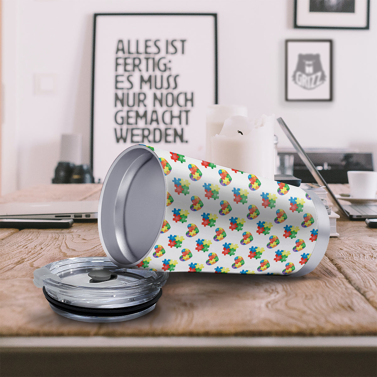 Autism Awareness Heart Print Pattern Tumbler-grizzshop