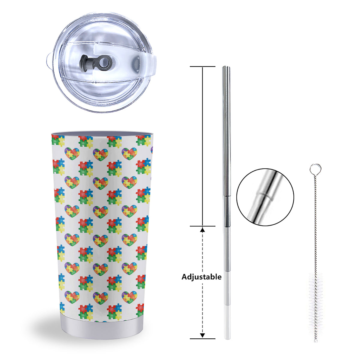 Autism Awareness Heart Print Pattern Tumbler-grizzshop