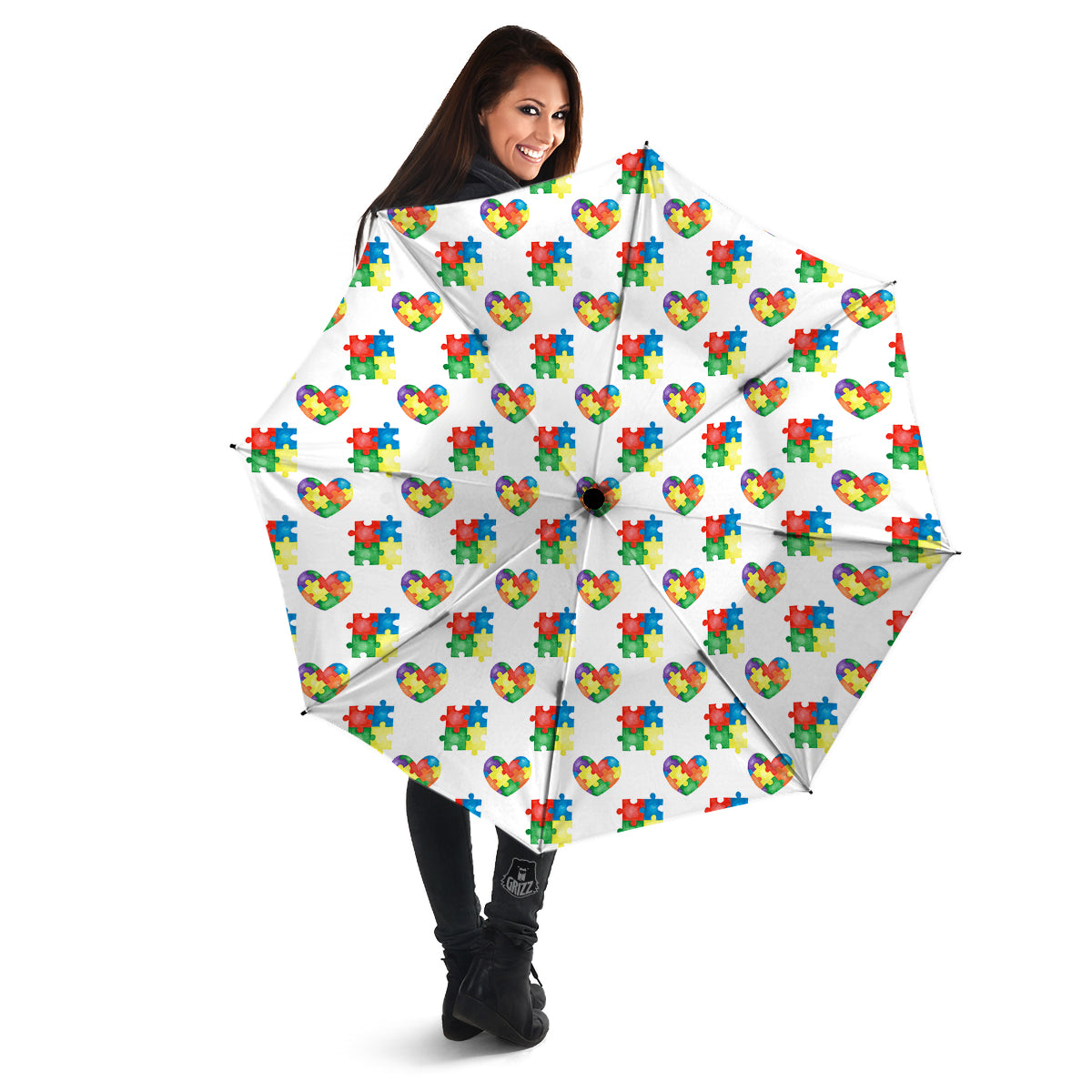 Autism Awareness Heart Print Pattern Umbrella-grizzshop