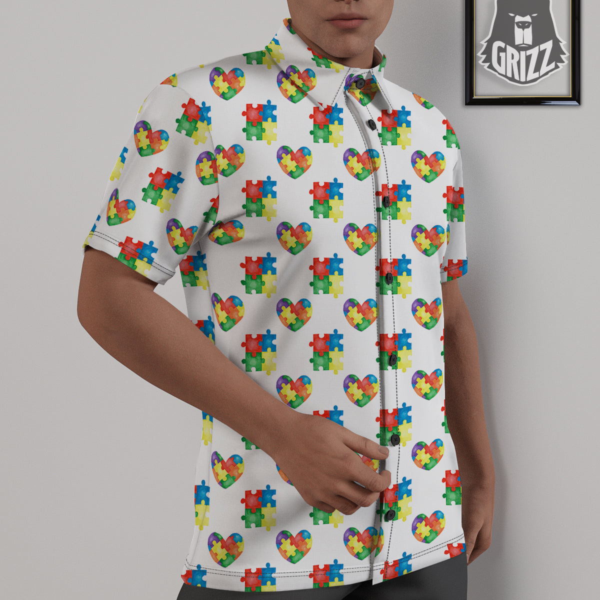 Autism Awareness Heart Print Pattern Untucked Shirts-grizzshop