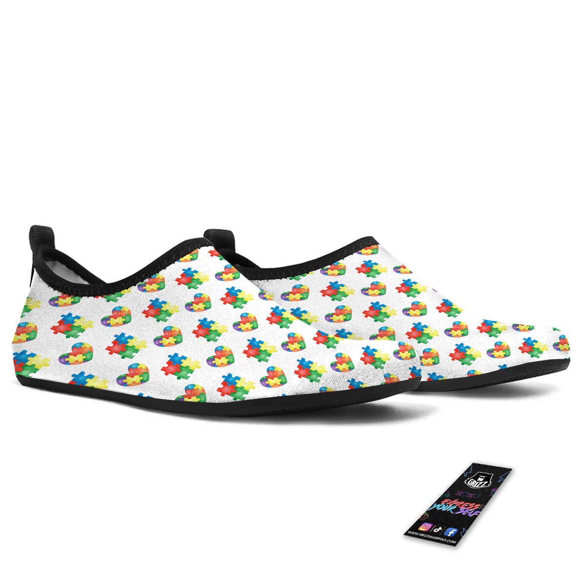 Autism Awareness Heart Print Pattern Water Shoes-grizzshop