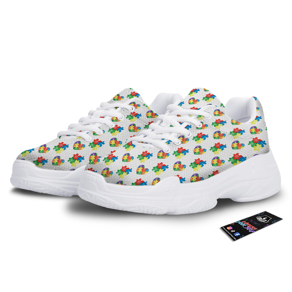 Autism Awareness Heart Print Pattern White Chunky Shoes-grizzshop