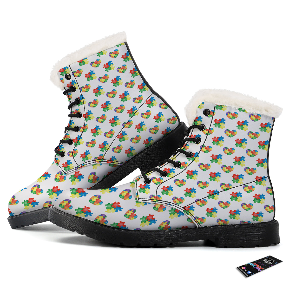 Autism Awareness Heart Print Pattern Winter Boots-grizzshop