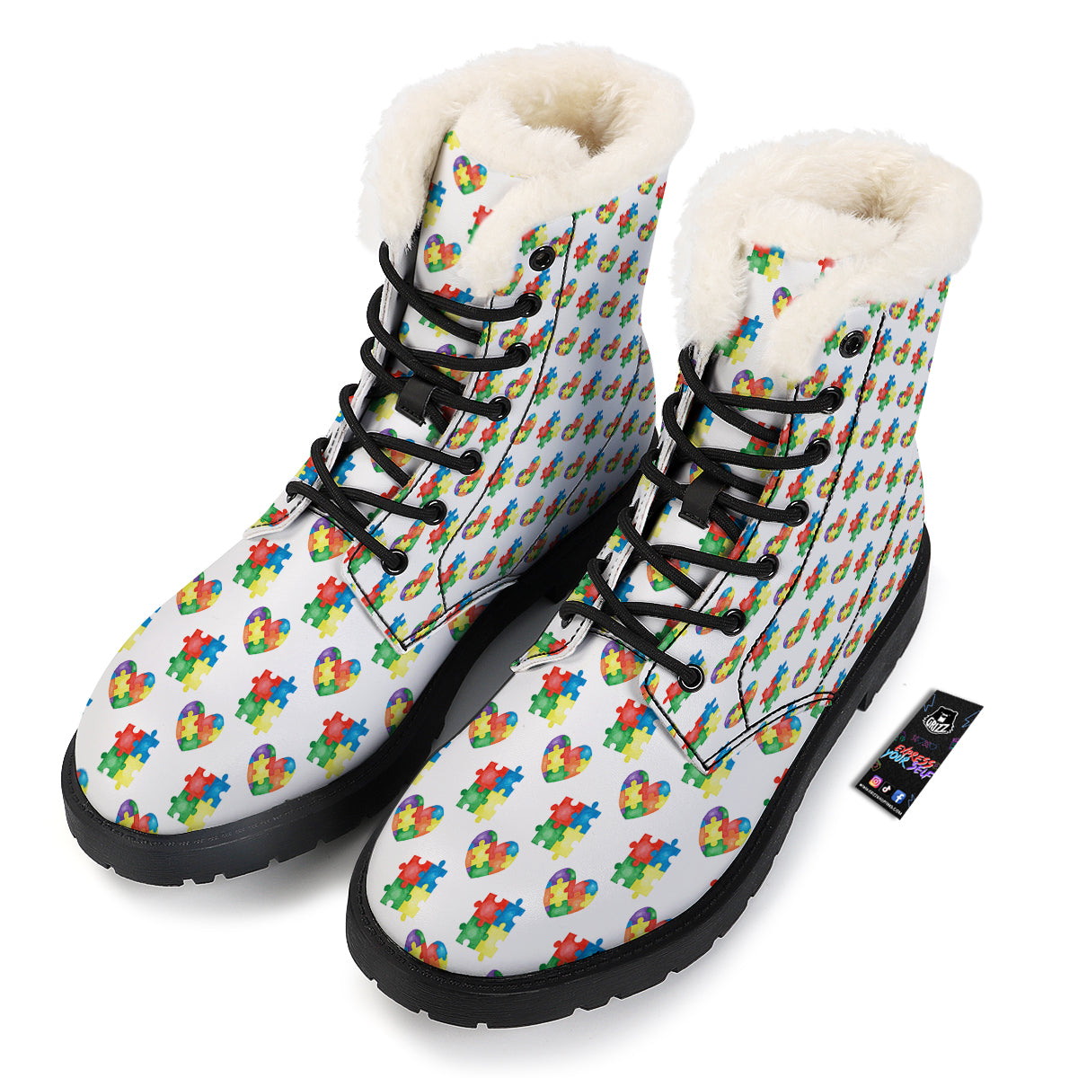 Autism Awareness Heart Print Pattern Winter Boots-grizzshop