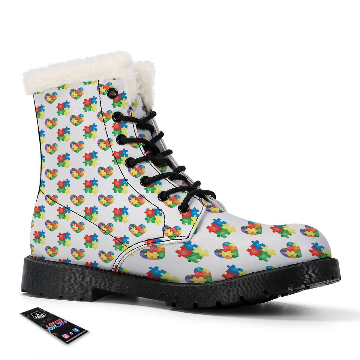 Autism Awareness Heart Print Pattern Winter Boots-grizzshop
