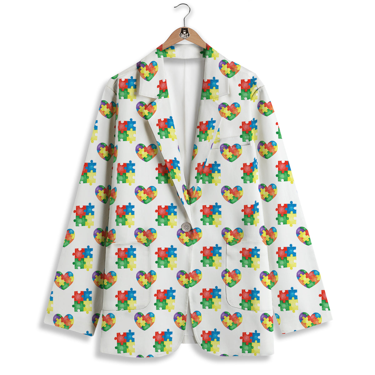 Autism Awareness Heart Print Pattern Women's Blazer-grizzshop