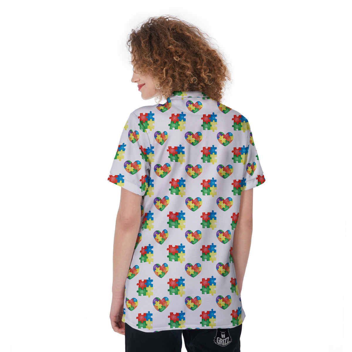 Autism Awareness Heart Print Pattern Women's Golf Shirts-grizzshop