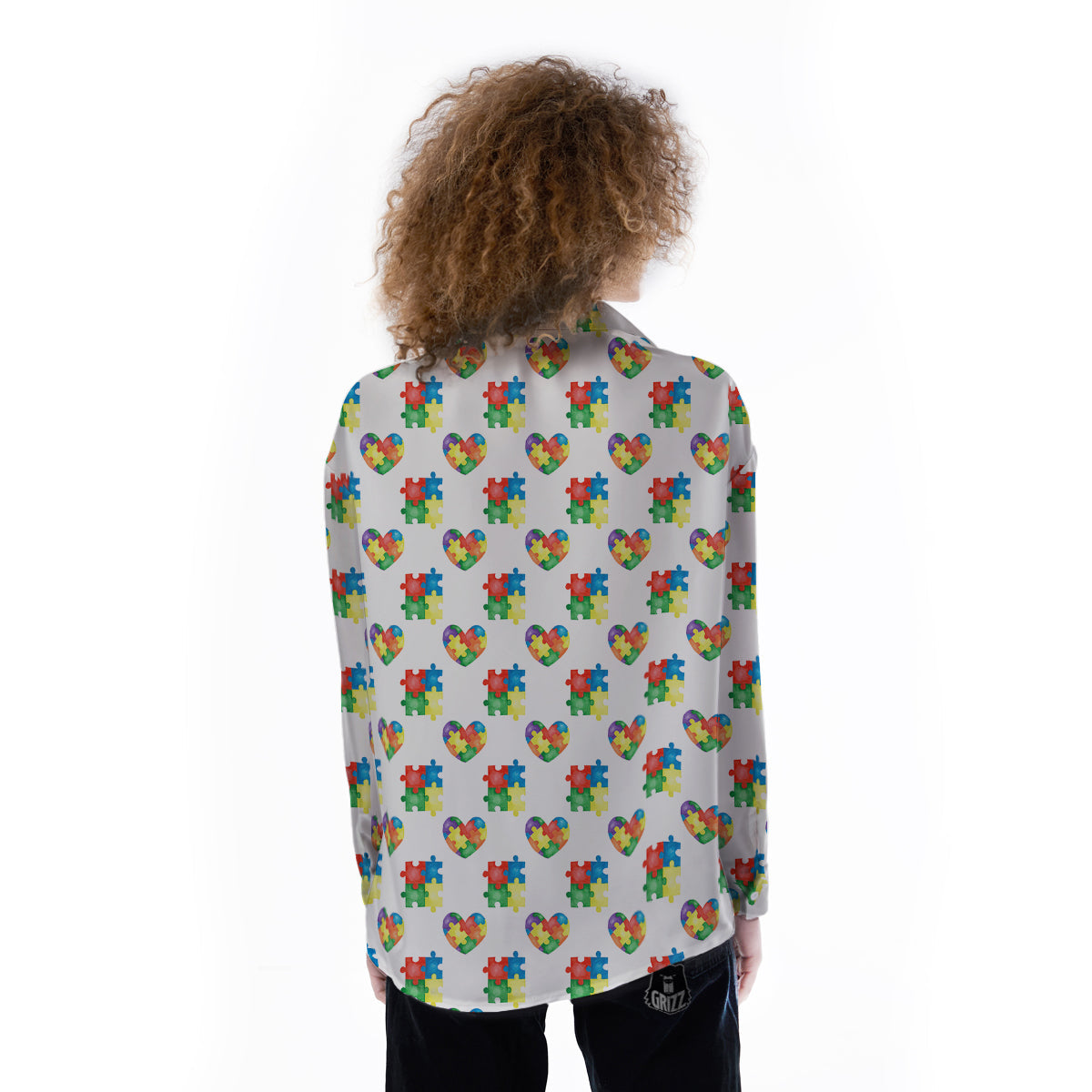 Autism Awareness Heart Print Pattern Women's Long Sleeve Shirts-grizzshop