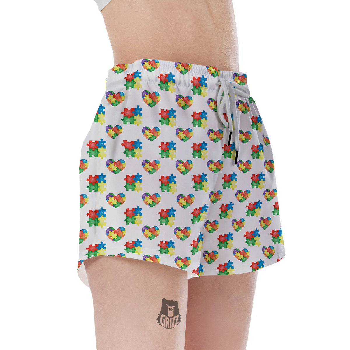 Autism Awareness Heart Print Pattern Women's Shorts-grizzshop