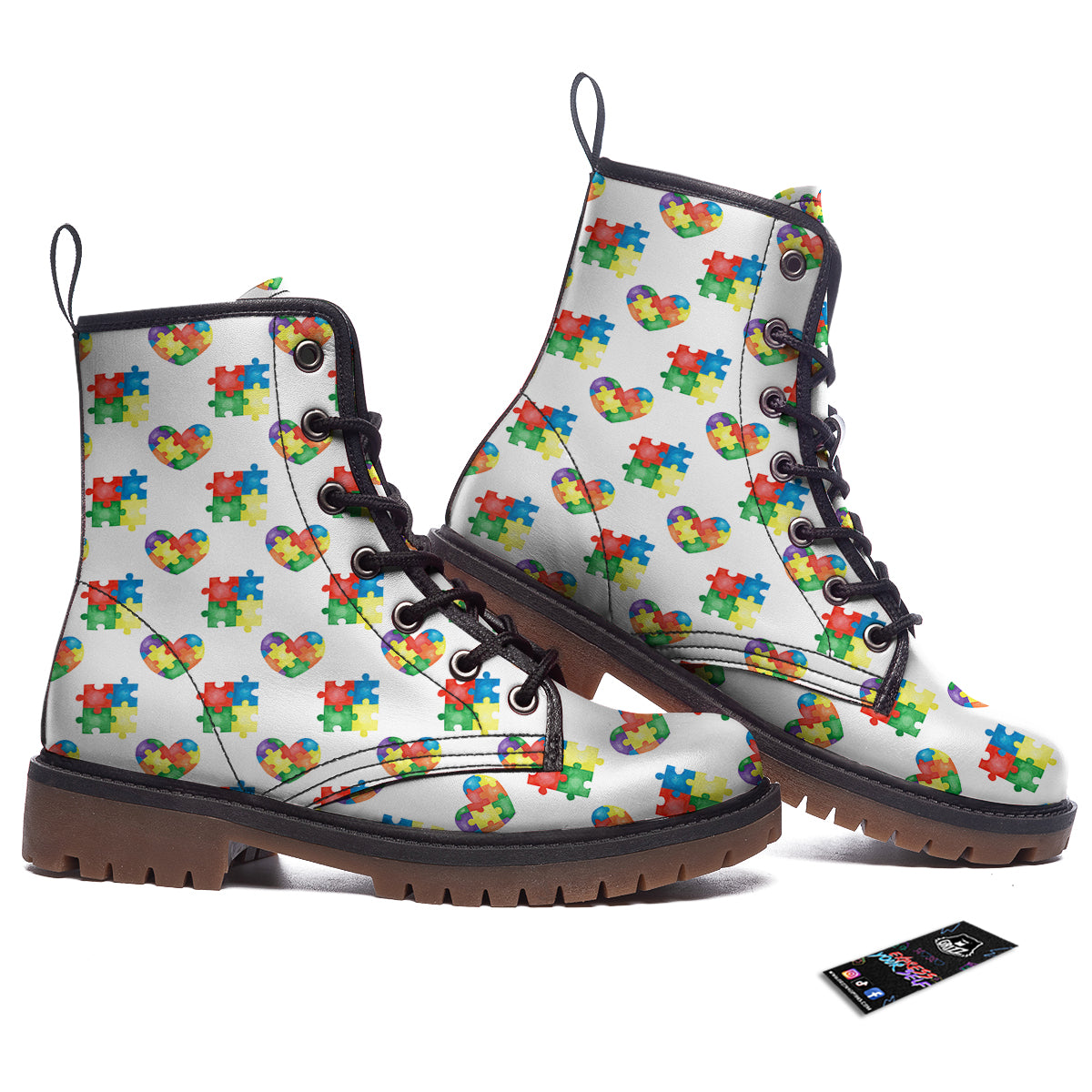 Autism Awareness Heart Print Pattern Work Boots-grizzshop
