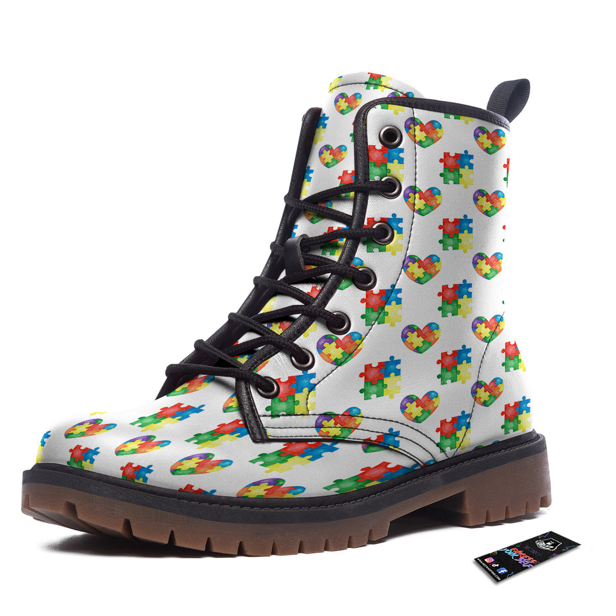 Autism Awareness Heart Print Pattern Work Boots-grizzshop