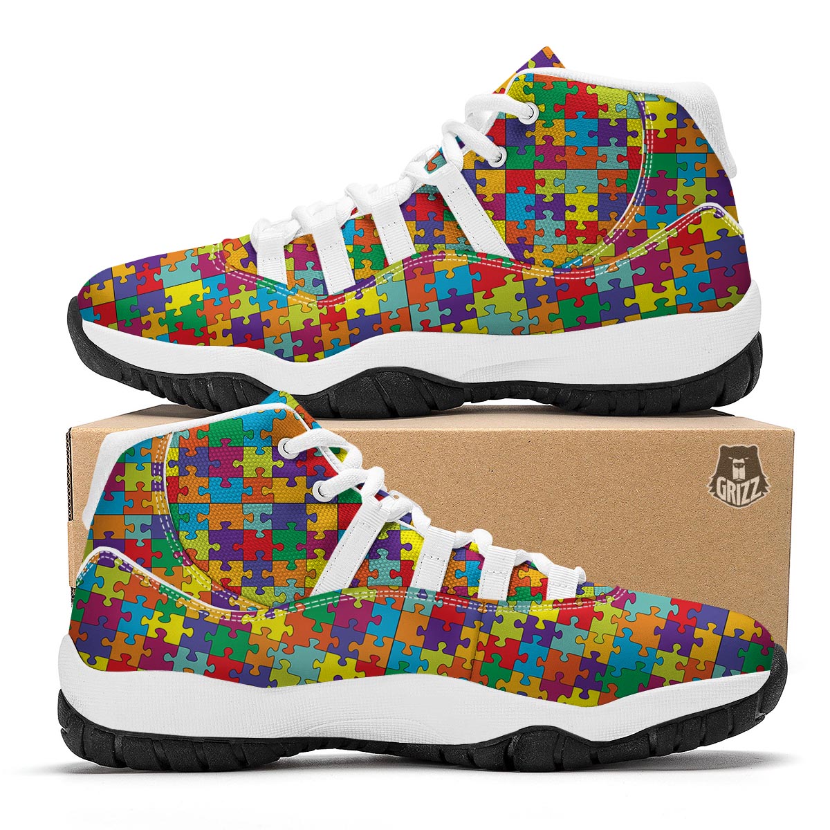 Autism Awareness Merchandise White Bball Shoes-grizzshop