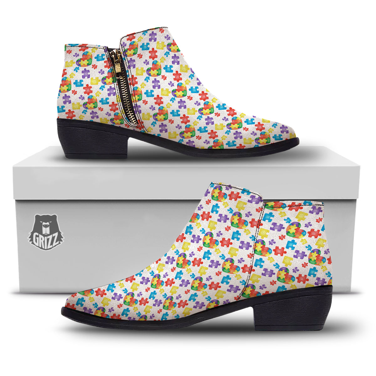 Autism Awareness Print Pattern Ankle Boots-grizzshop