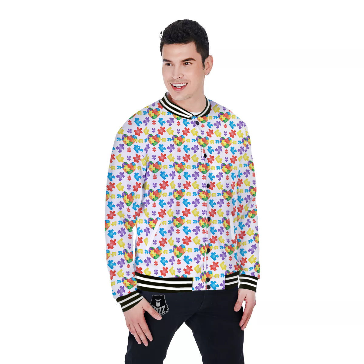 Autism Awareness Print Pattern Baseball Jacket-grizzshop