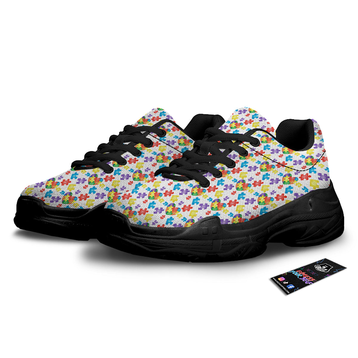 Autism Awareness Print Pattern Black Chunky Shoes-grizzshop