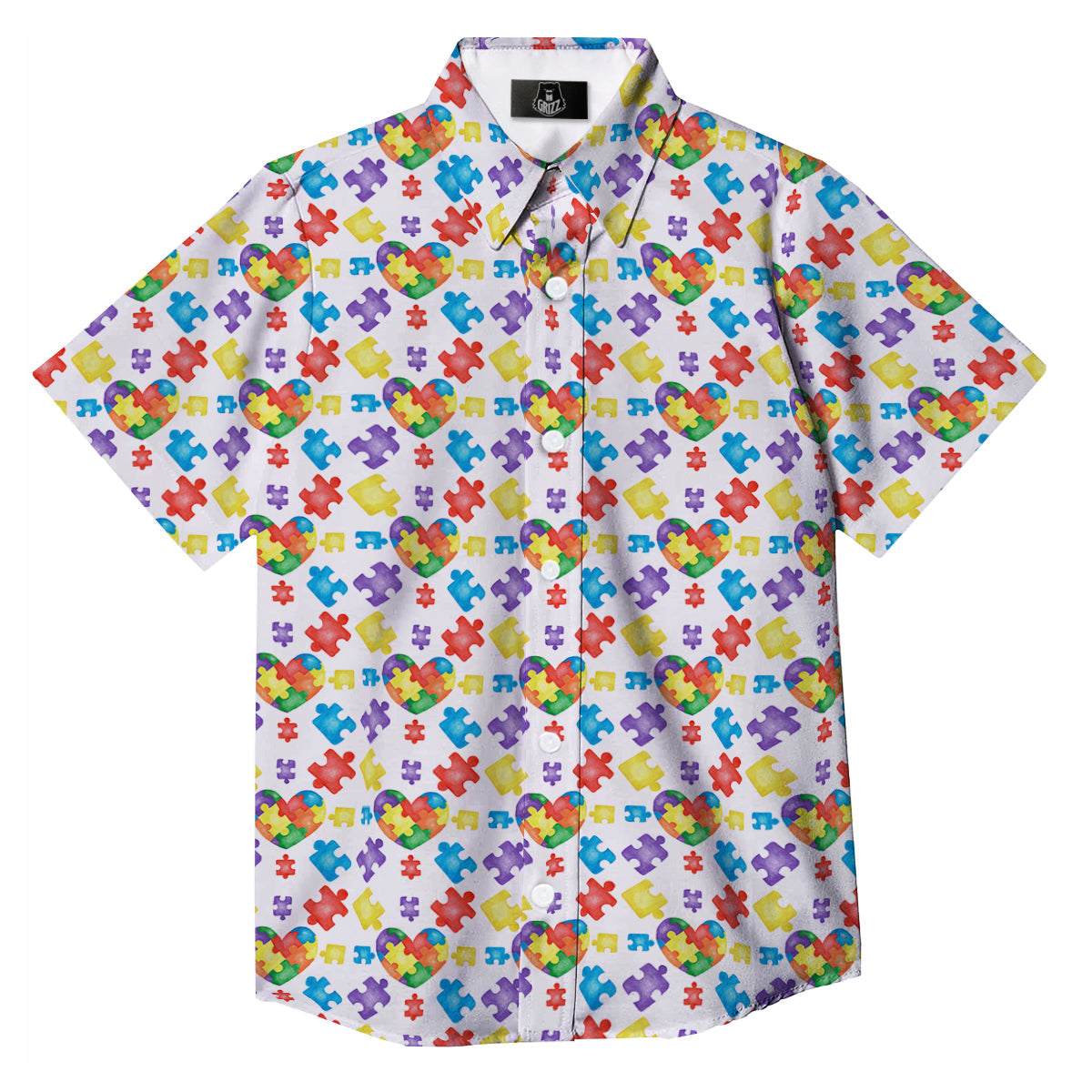 Autism Awareness Print Pattern Button Up Shirt-grizzshop