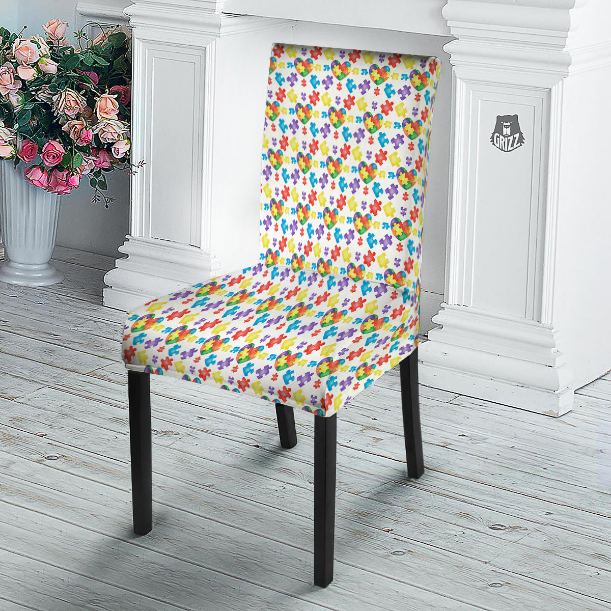 Autism Awareness Print Pattern Dining Chair Slipcover-grizzshop
