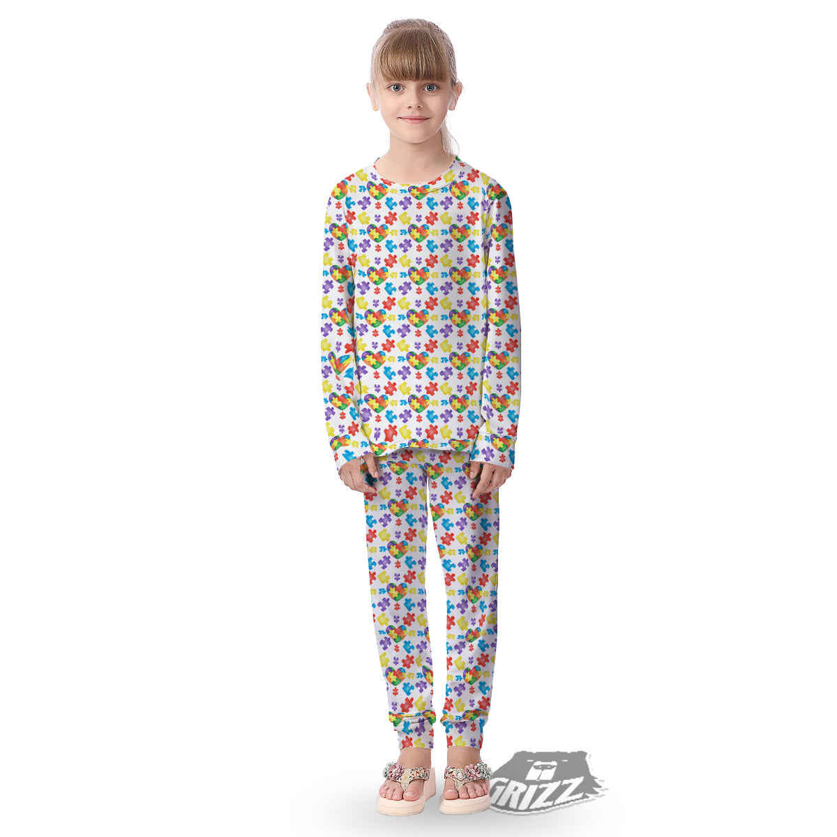 Autism Awareness Print Pattern Kid's Pajamas-grizzshop