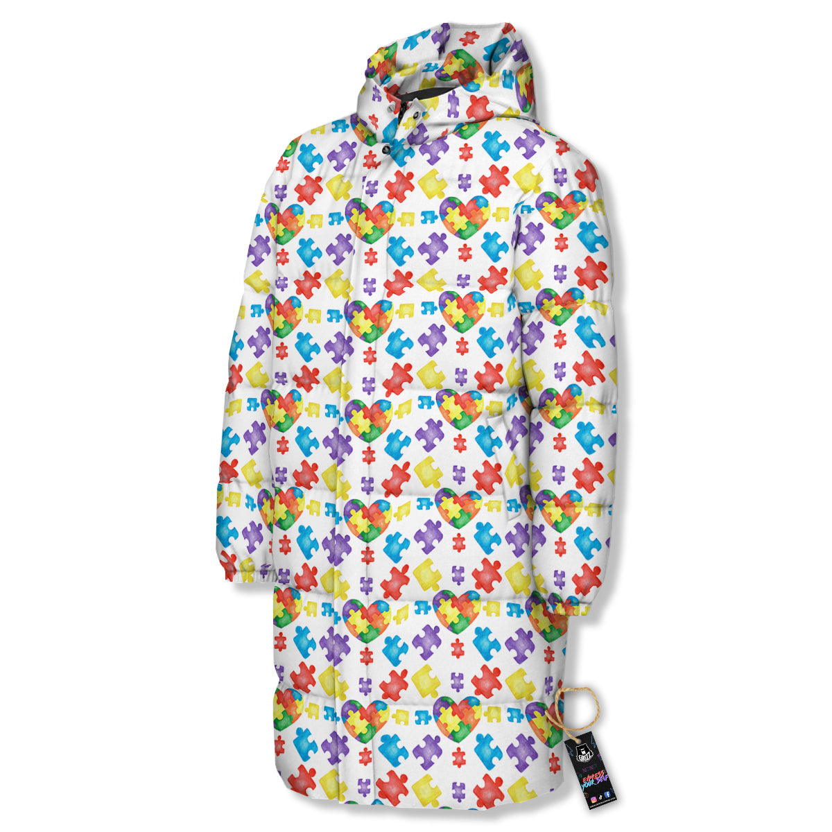 Autism Awareness Print Pattern Long Down Jacket-grizzshop