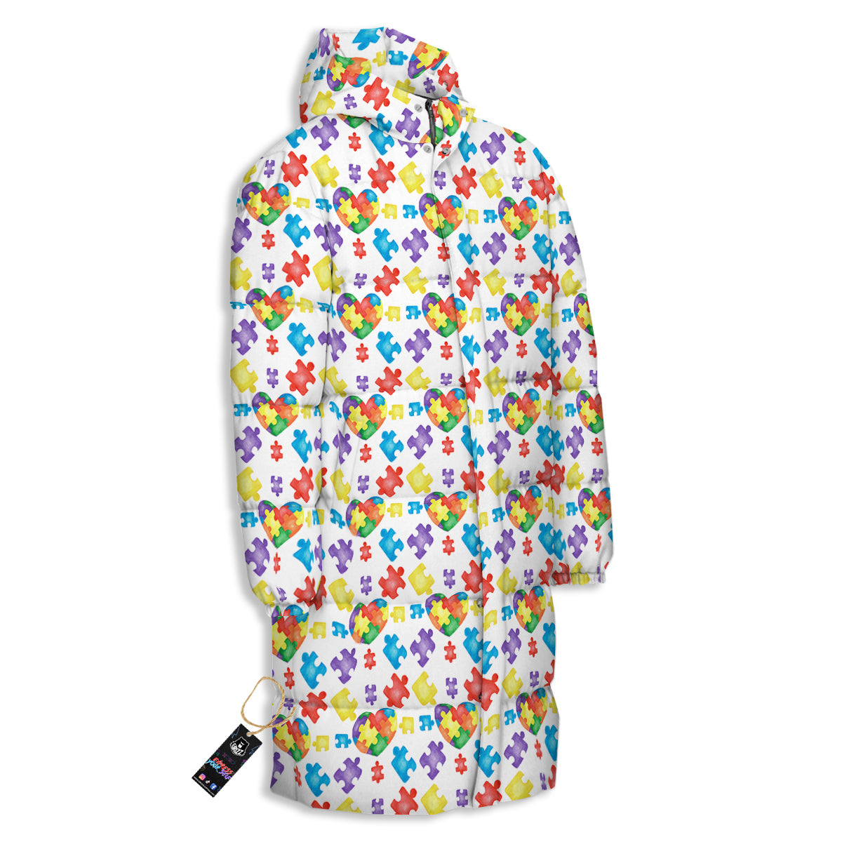Autism Awareness Print Pattern Long Down Jacket-grizzshop