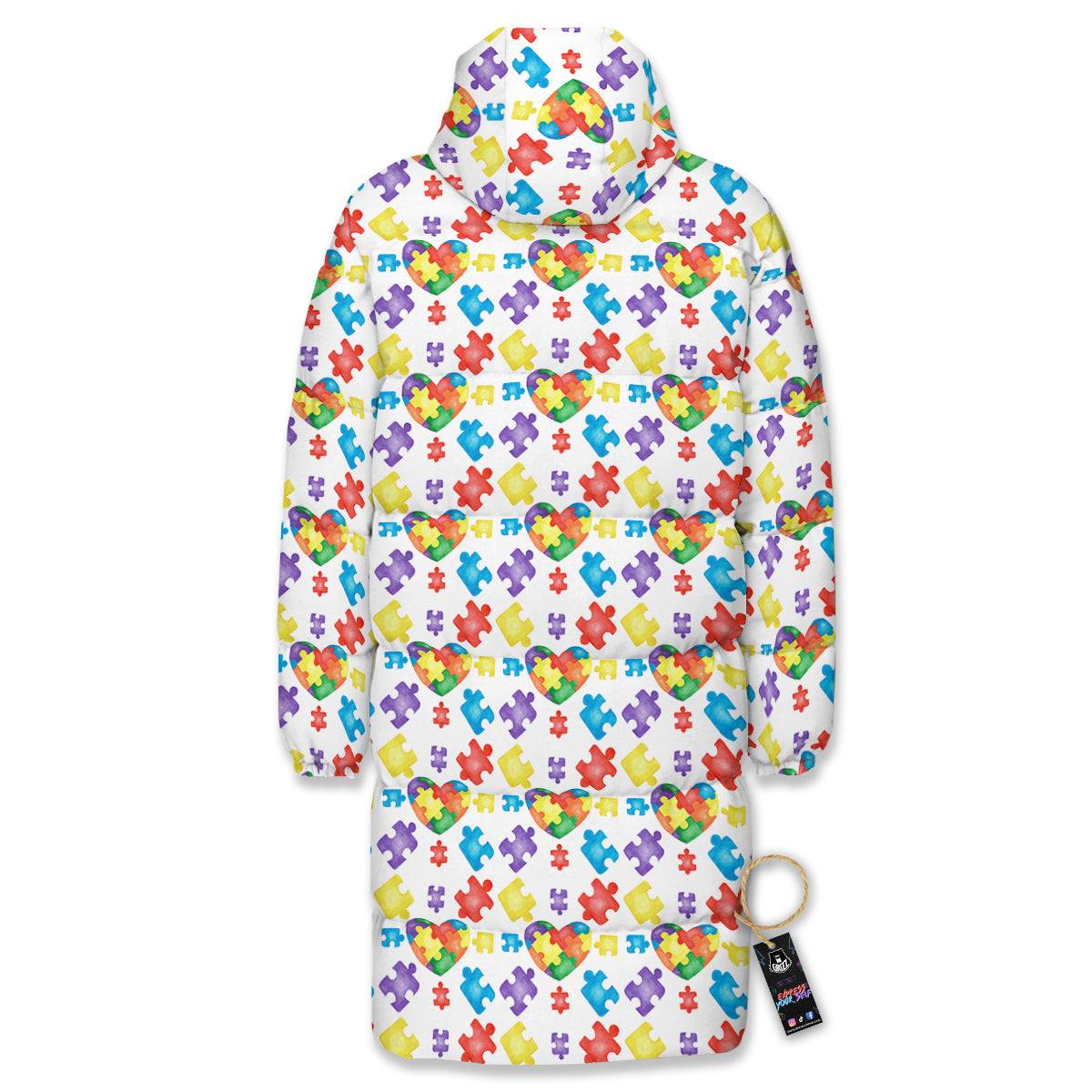 Autism Awareness Print Pattern Long Down Jacket-grizzshop