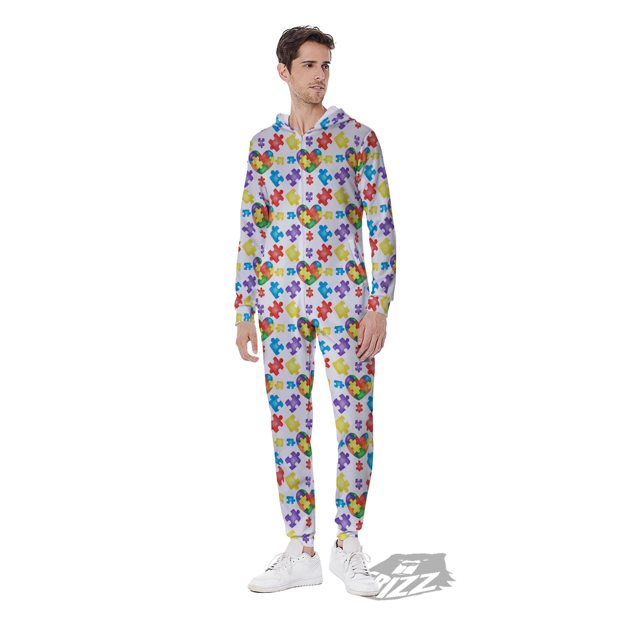 Autism Awareness Print Pattern Men's Jumpsuit-grizzshop