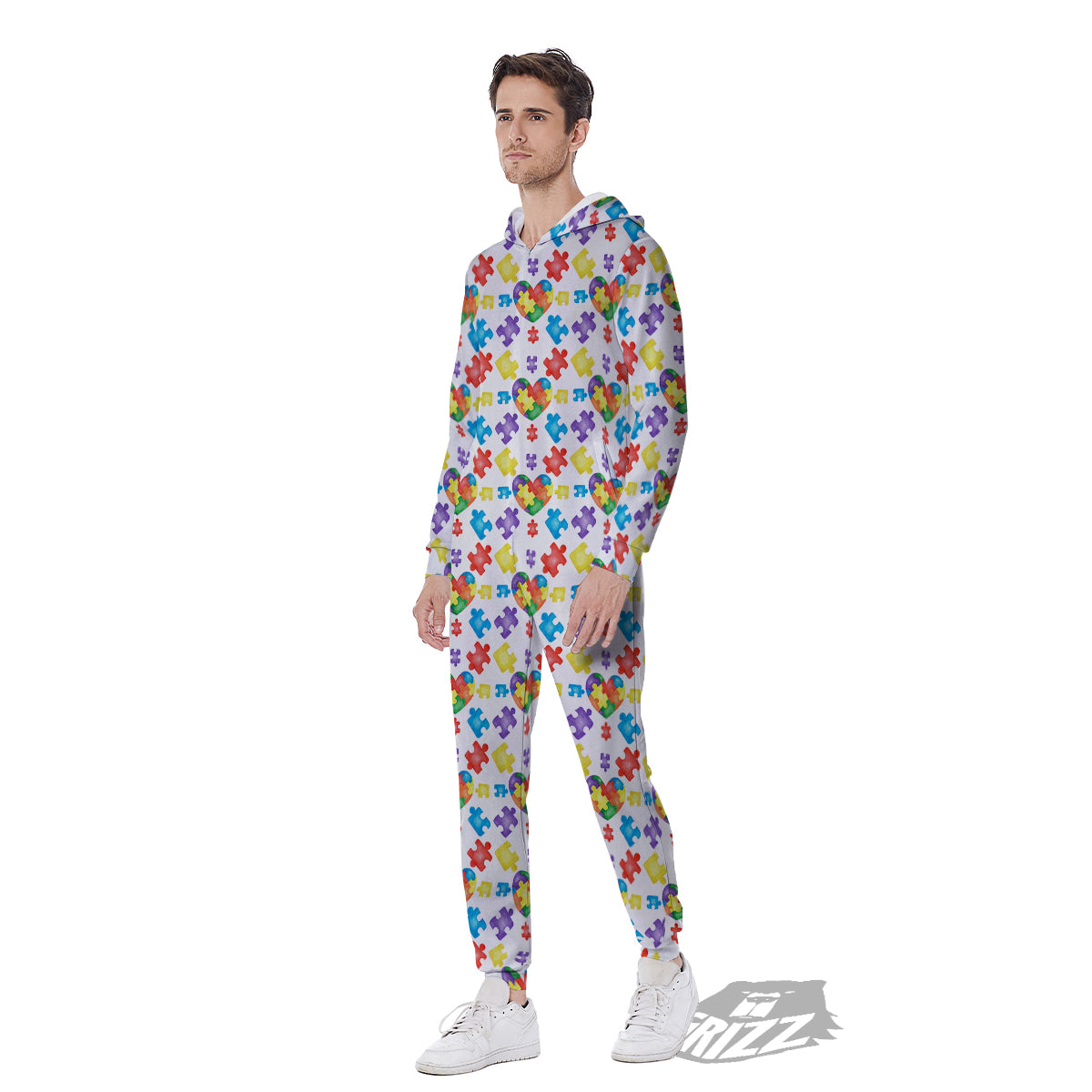 Autism Awareness Print Pattern Men's Jumpsuit-grizzshop