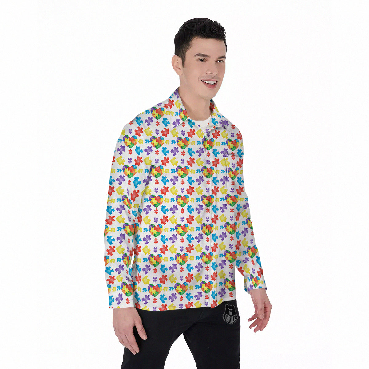 Autism Awareness Print Pattern Men's Long Sleeve Shirts-grizzshop