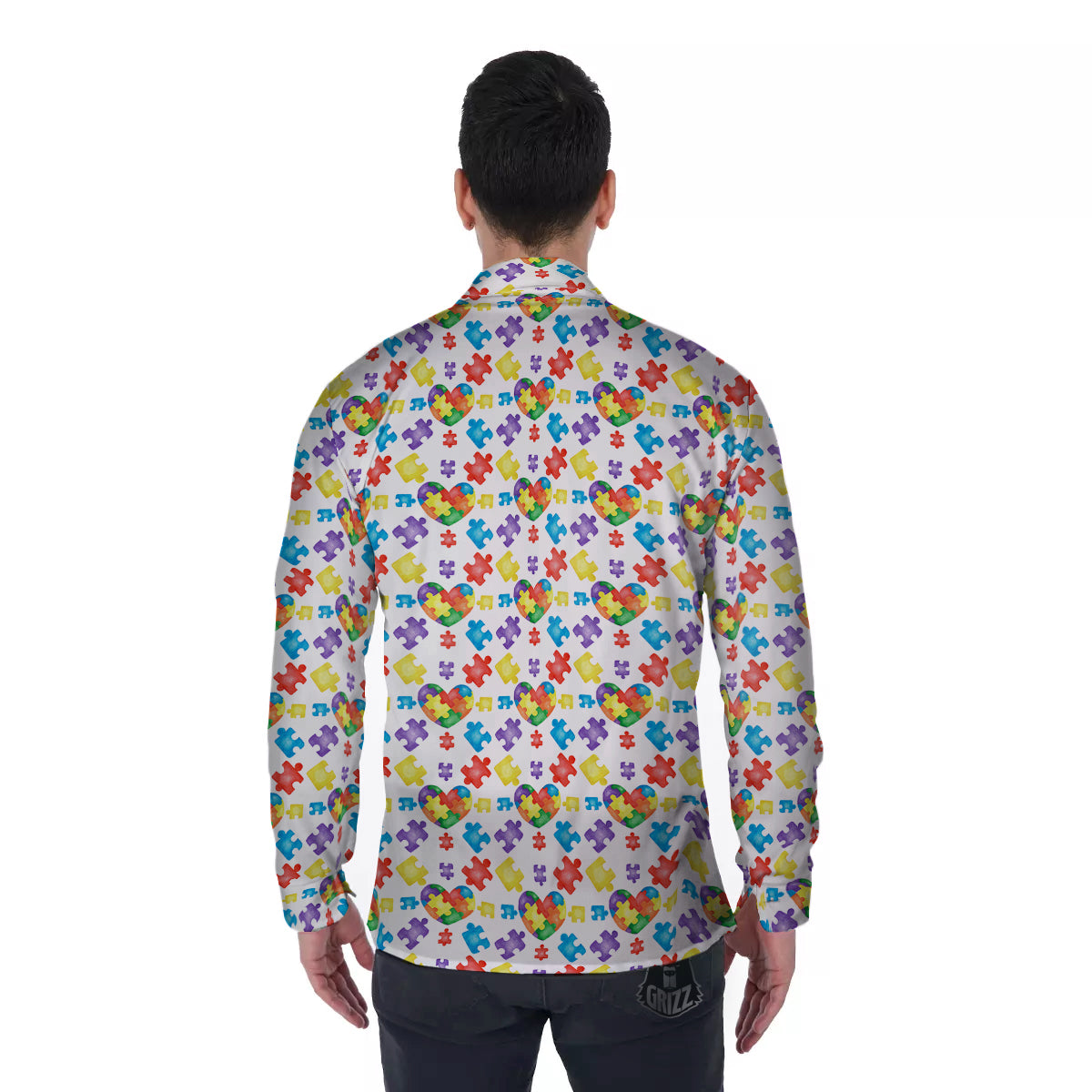 Autism Awareness Print Pattern Men's Long Sleeve Shirts-grizzshop