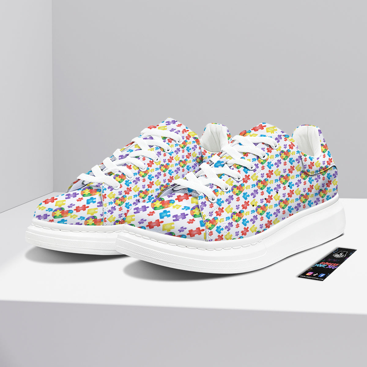 Autism Awareness Print Pattern Platform Shoes-grizzshop