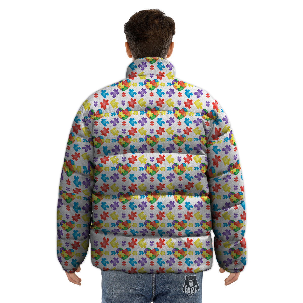 Autism Awareness Print Pattern Puffer Jacket-grizzshop