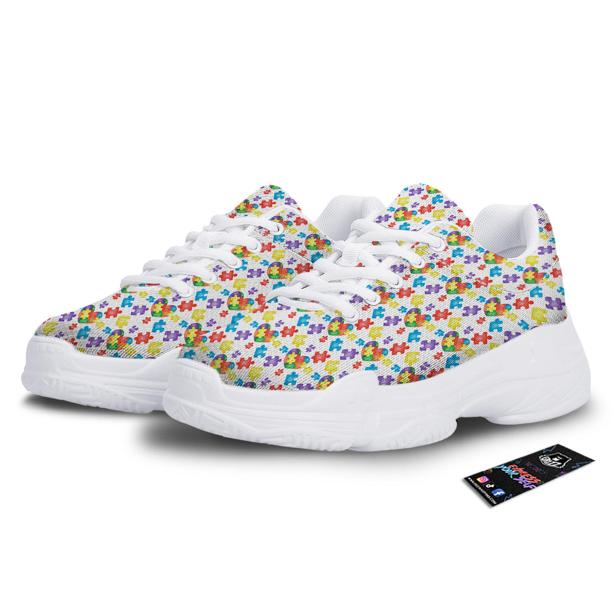 Autism Awareness Print Pattern White Chunky Shoes-grizzshop