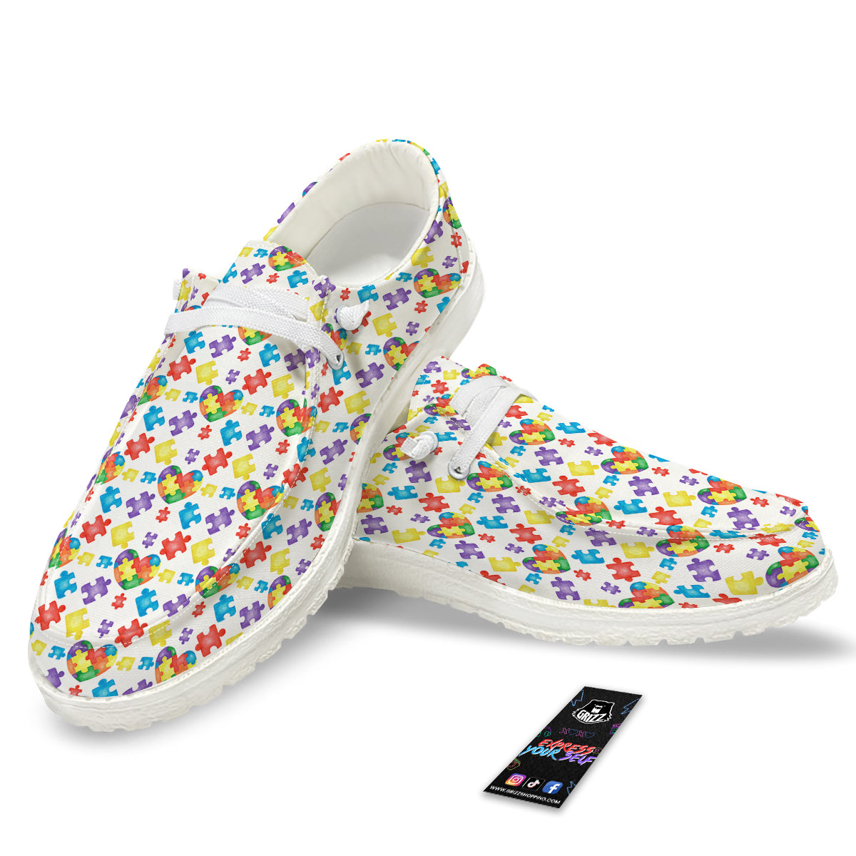 Autism Awareness Print Pattern White Loafers-grizzshop
