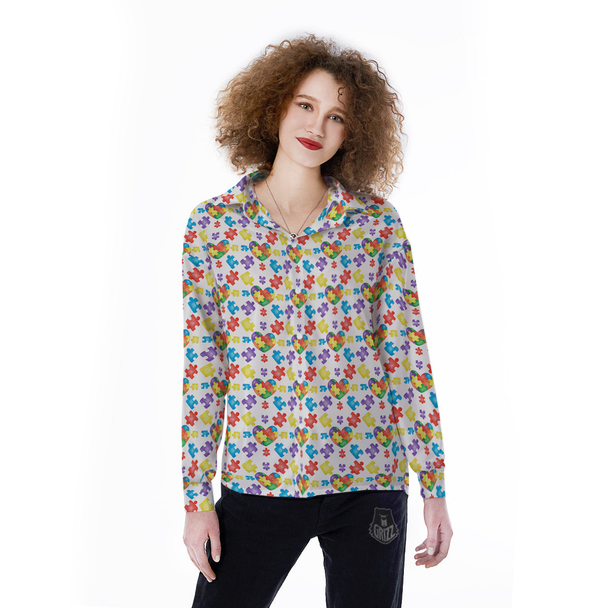 Autism Awareness Print Pattern Women's Long Sleeve Shirts-grizzshop