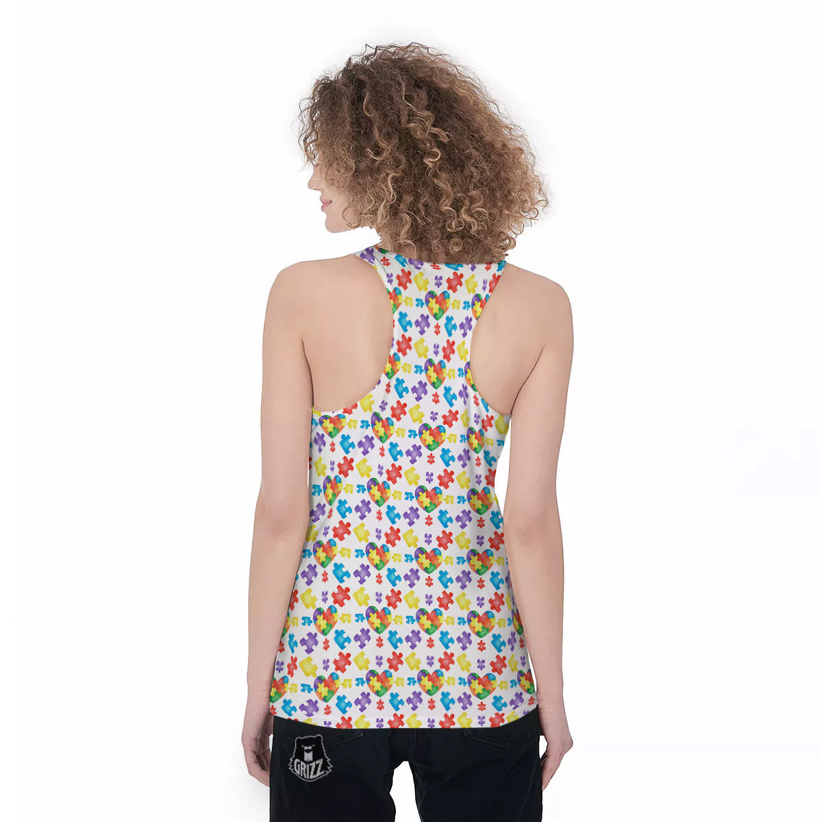 Autism Awareness Print Pattern Women's Racerback Tank Top-grizzshop